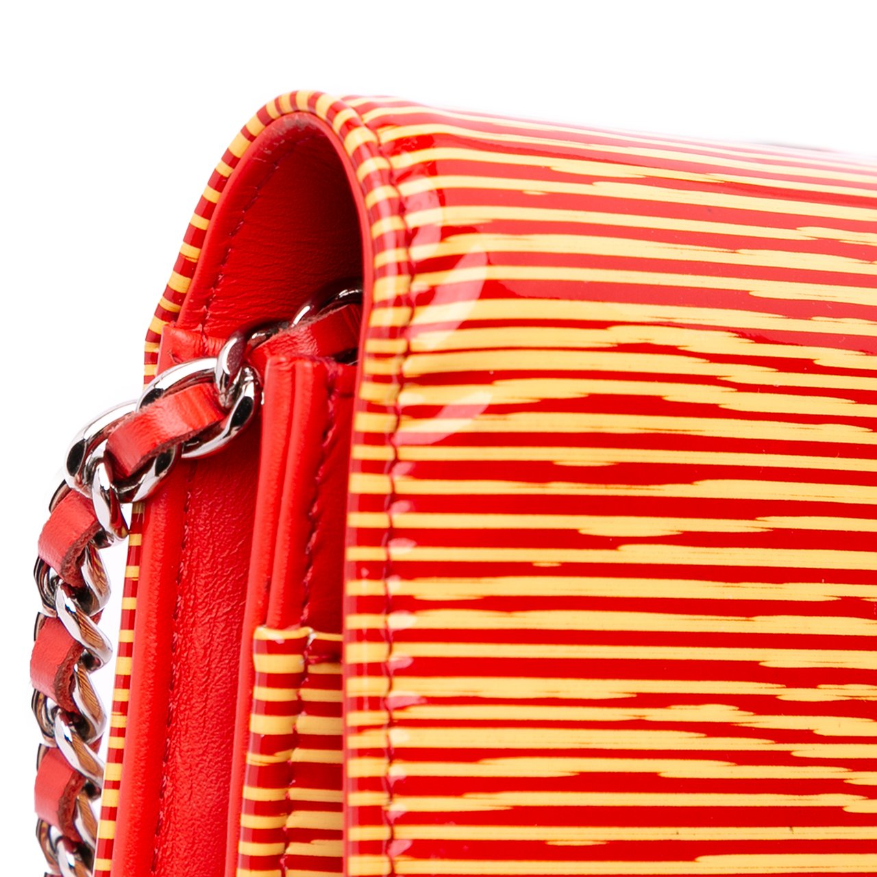 Chanel Patent Striped Wallet On Chain Oranje