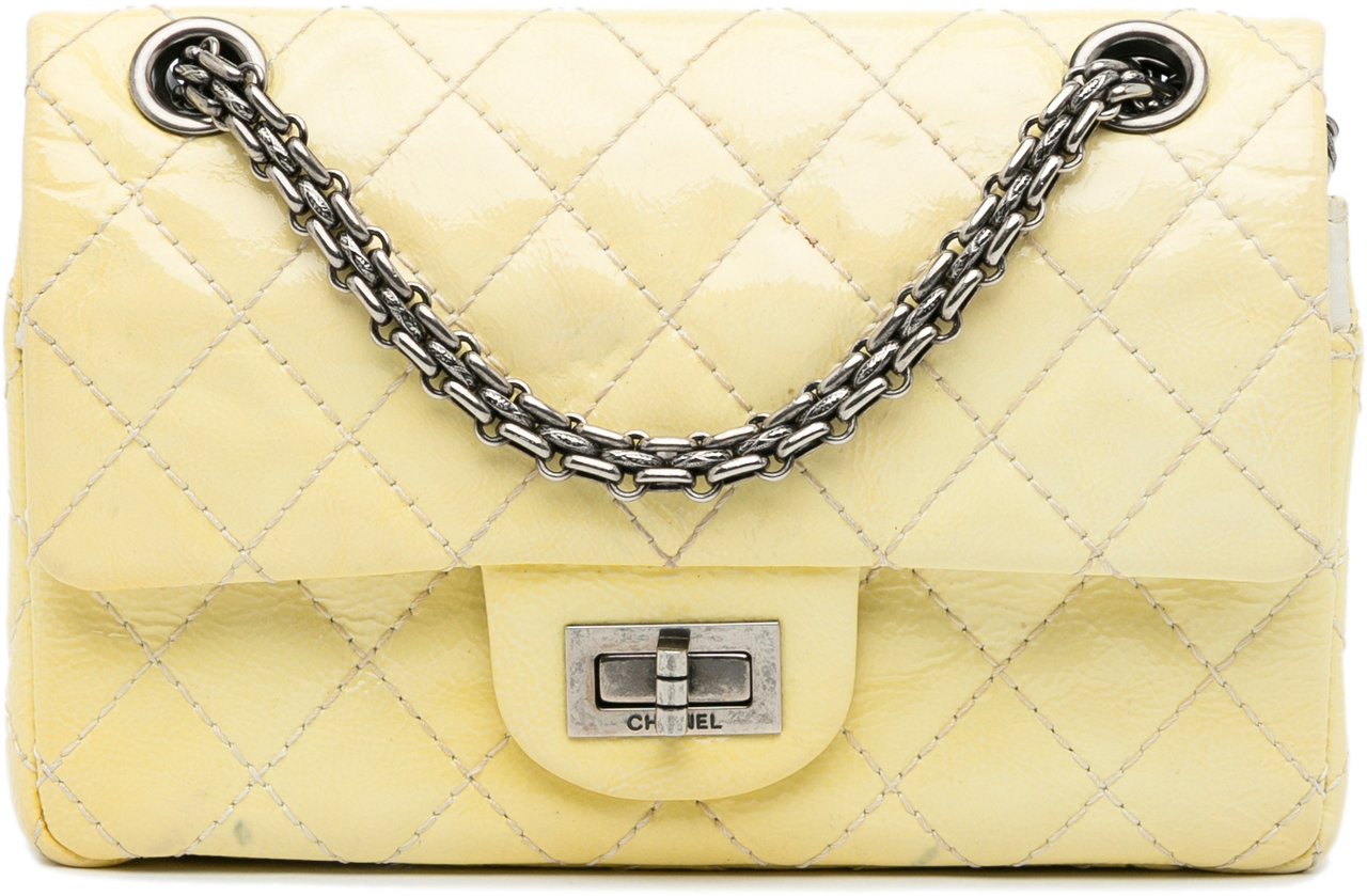 Chanel Mini Reissue 2.55 Patent Double Flap Geel