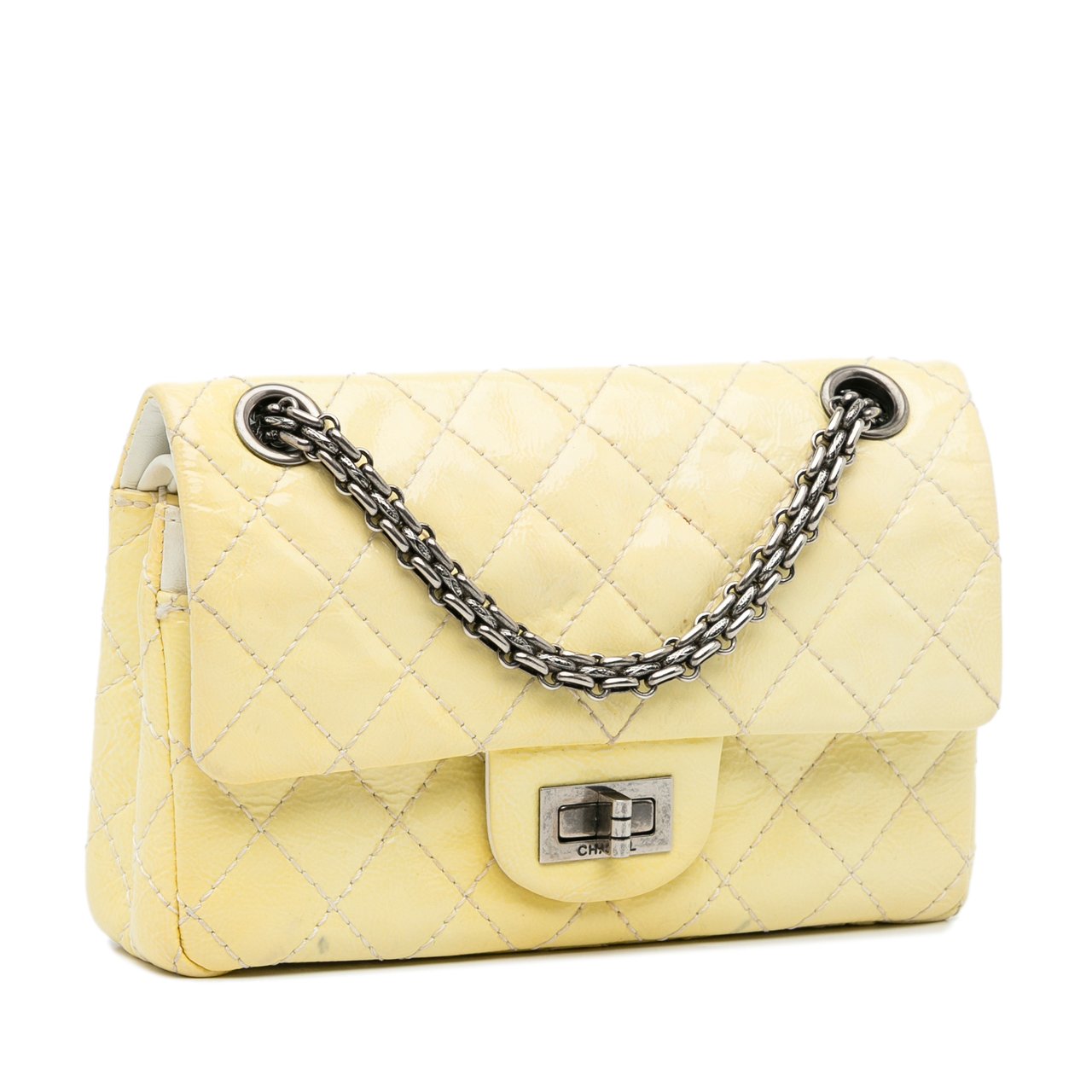 Chanel Mini Reissue 2.55 Patent Double Flap Geel