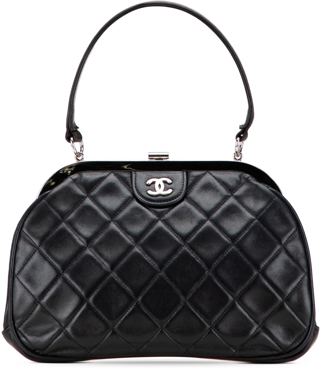 Chanel CC Quilted Lambskin Kiss Lock Frame Top Handle Bag Zwart