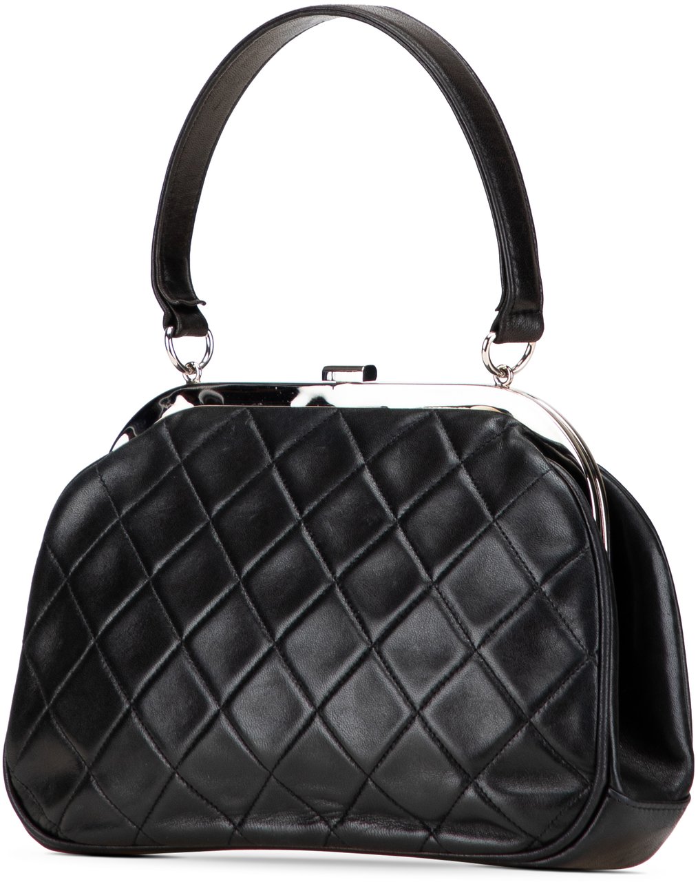 Chanel CC Quilted Lambskin Kiss Lock Frame Top Handle Bag Zwart