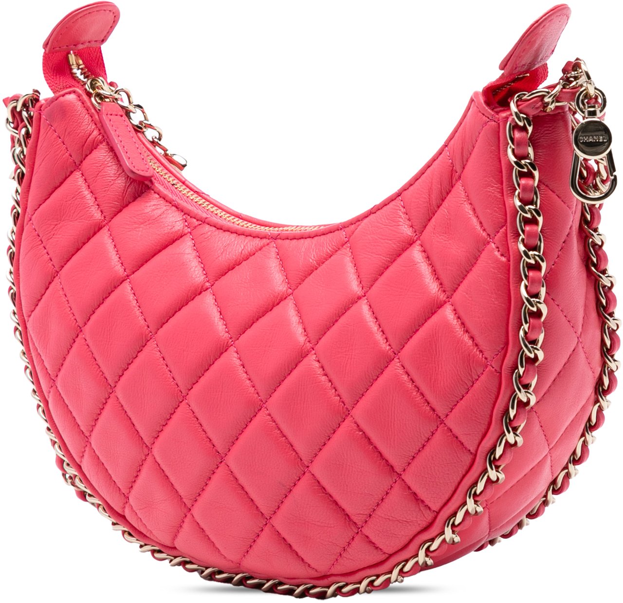 Chanel Small Quilted Lambskin Chain Around Hook Hobo Bag Roze