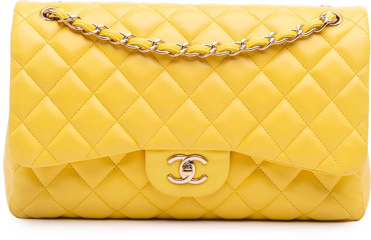 Chanel Jumbo Classic Lambskin Double Flap Geel