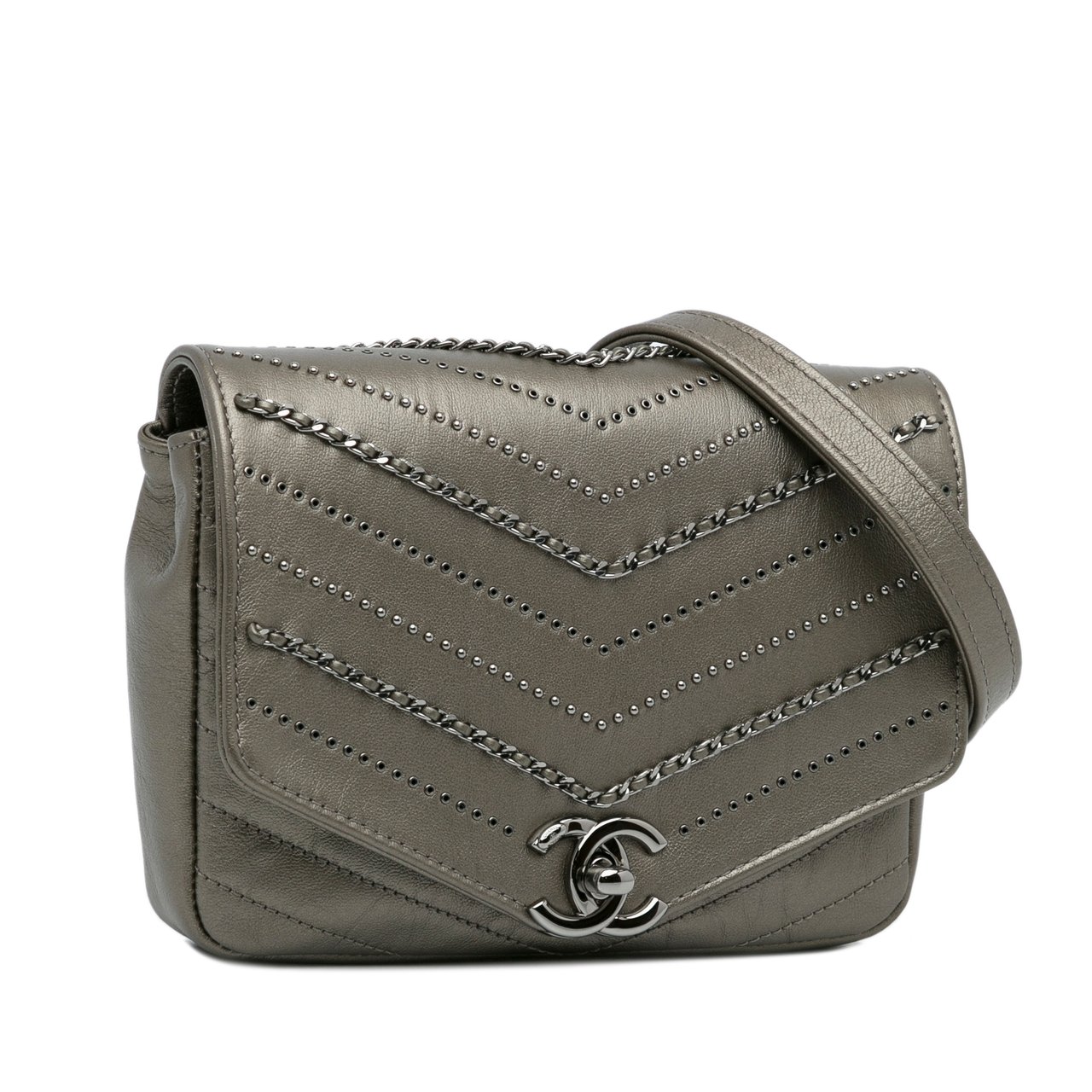 Chanel Small Chevron Data Center Envelope Flap Bag Goud