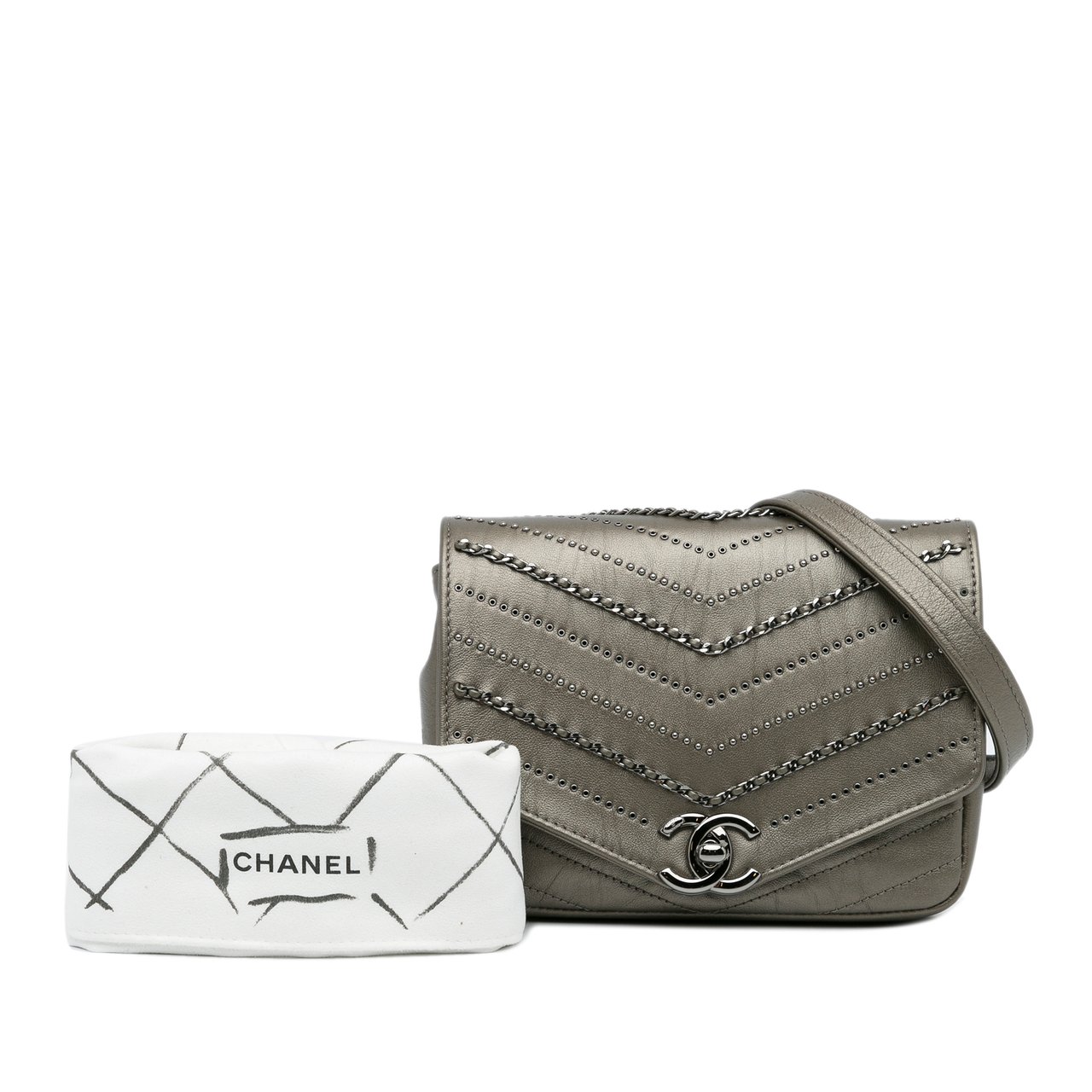 Chanel Small Chevron Data Center Envelope Flap Bag Goud