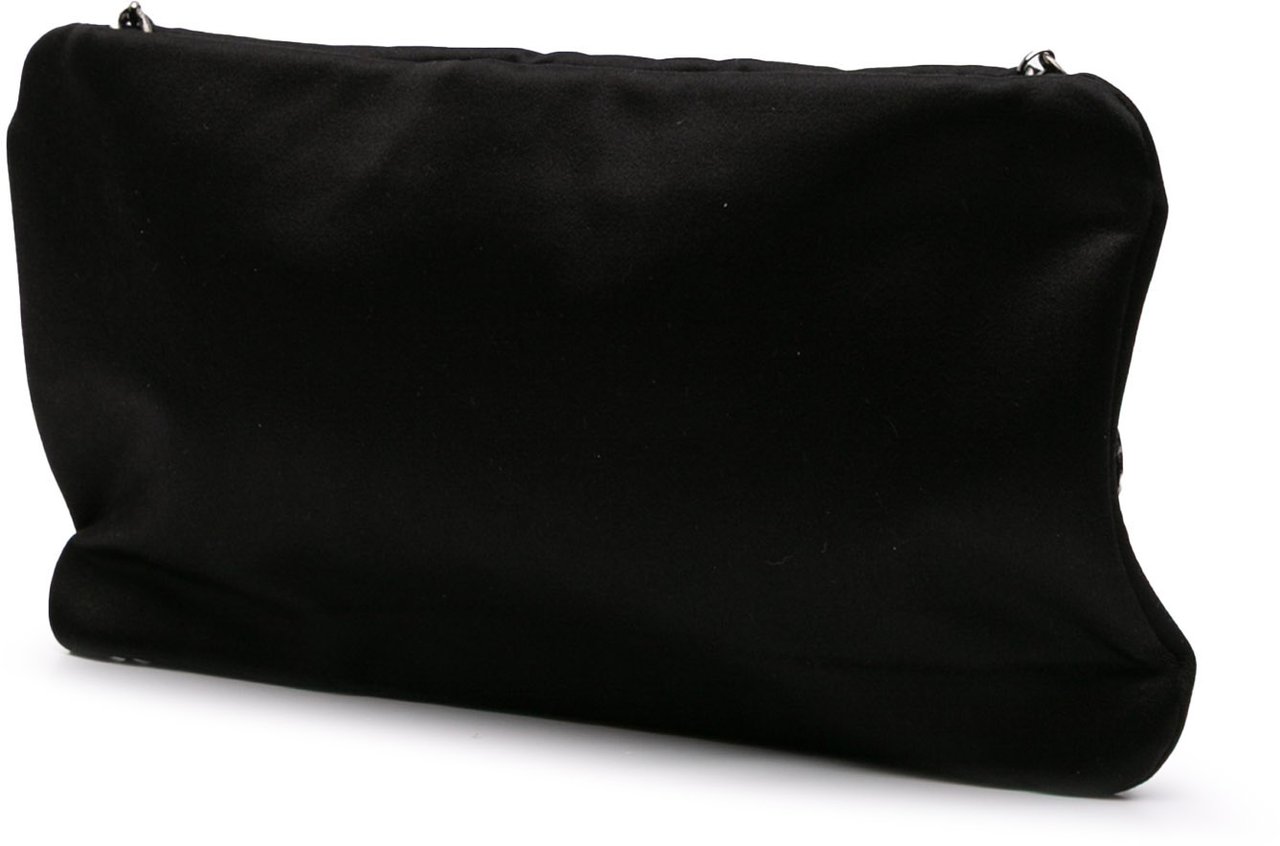 Chanel Satin Diamante Camellia Clutch with Chain Zwart