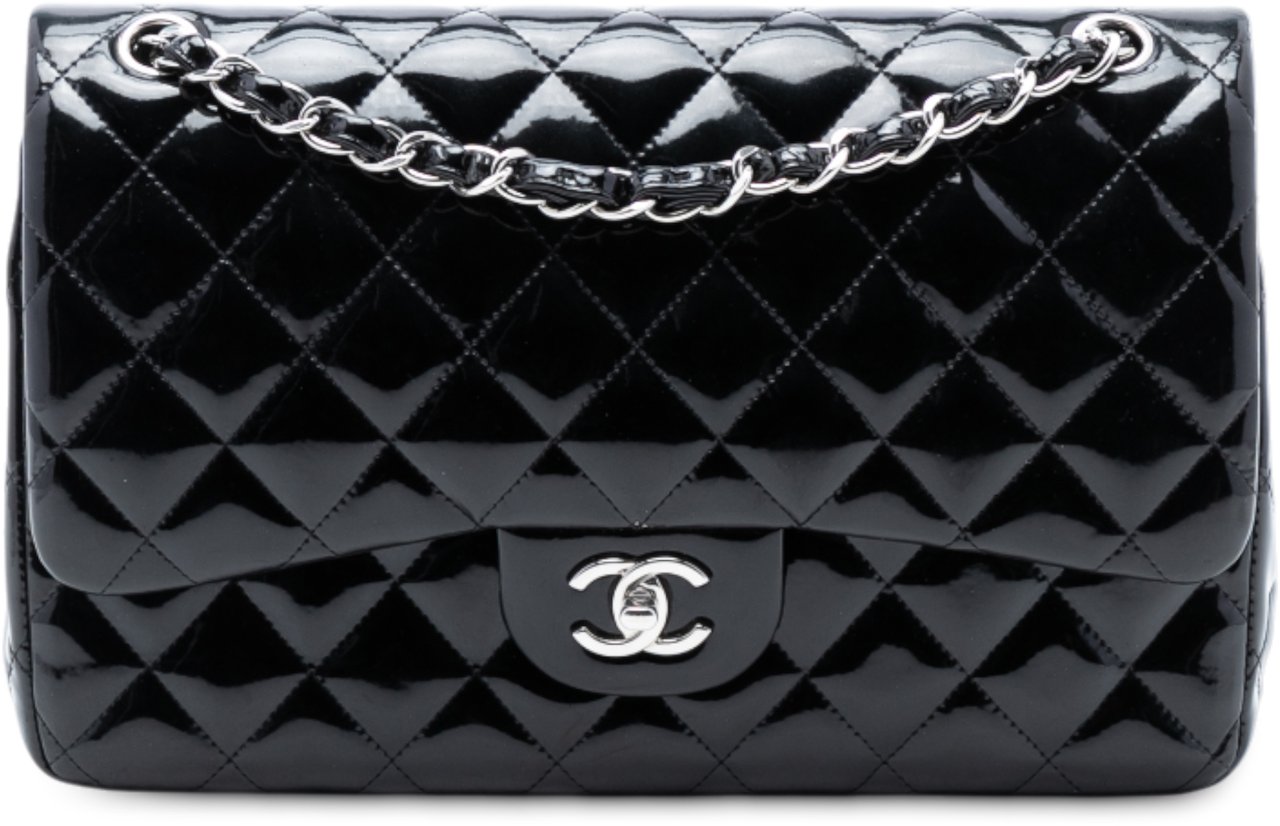 Chanel Jumbo Classic Patent Double Flap Zwart