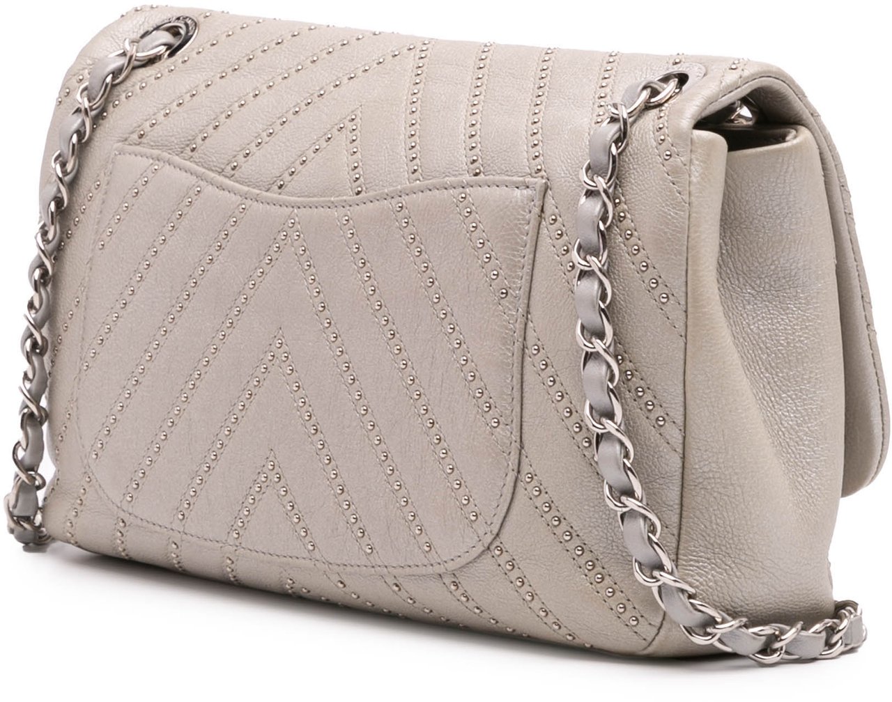 Chanel Medium Chevron Calfskin Stud Wars Flap Zilver