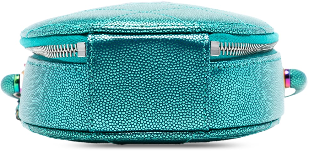 Chanel Quilted Metallic Caviar Rainbow Hardware Oval Camera Bag Blauw