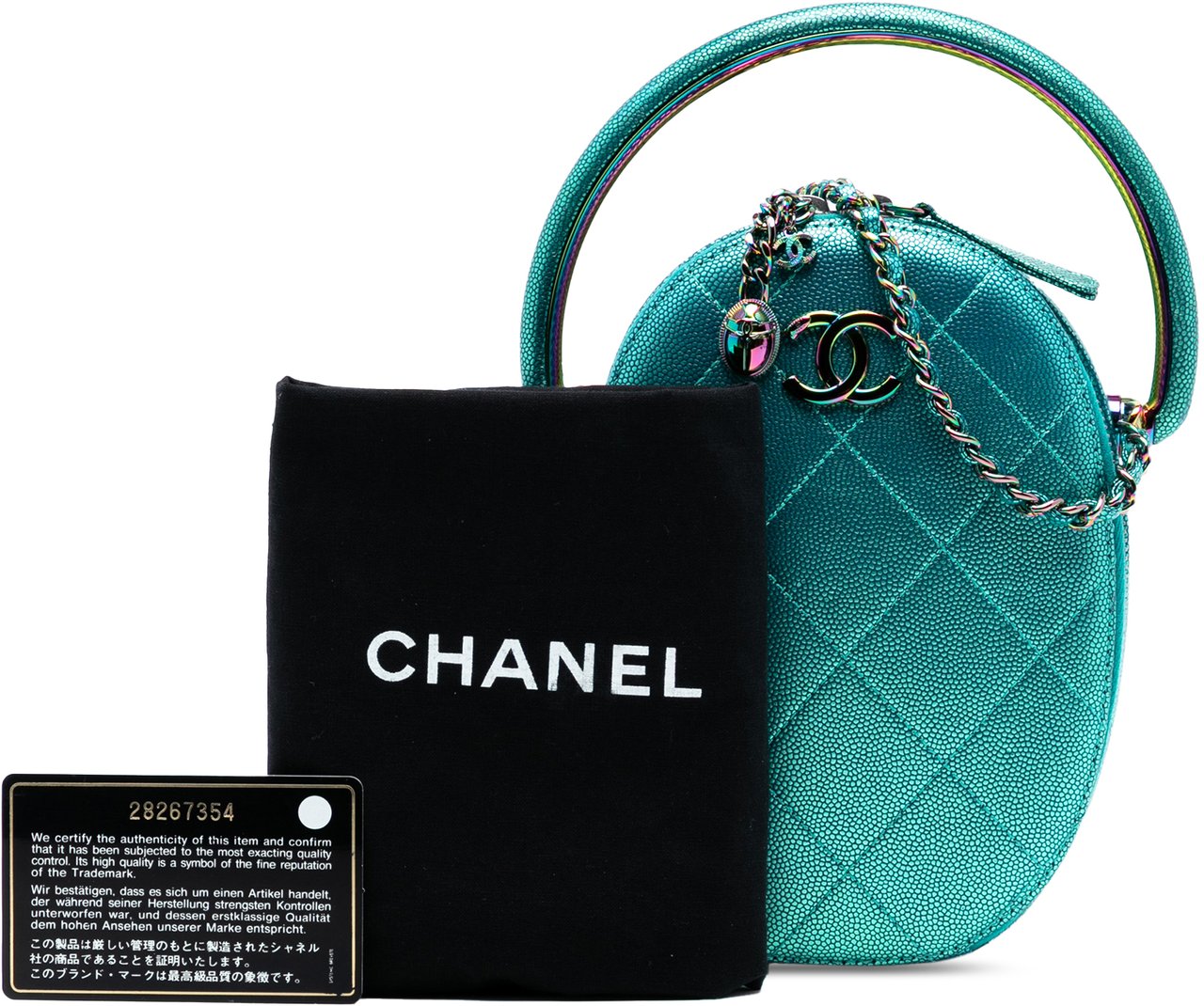 Chanel Quilted Metallic Caviar Rainbow Hardware Oval Camera Bag Blauw