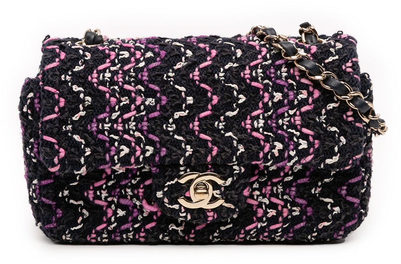 Chanel Mini Rectangular Classic Multicolor Cotton Stitched Single Flap Zwart