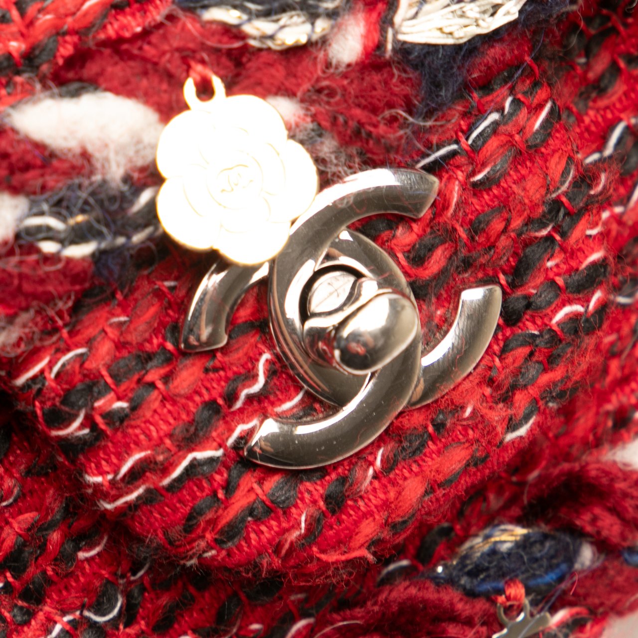 Chanel Small Classic Tweed Charm Double Flap Rood