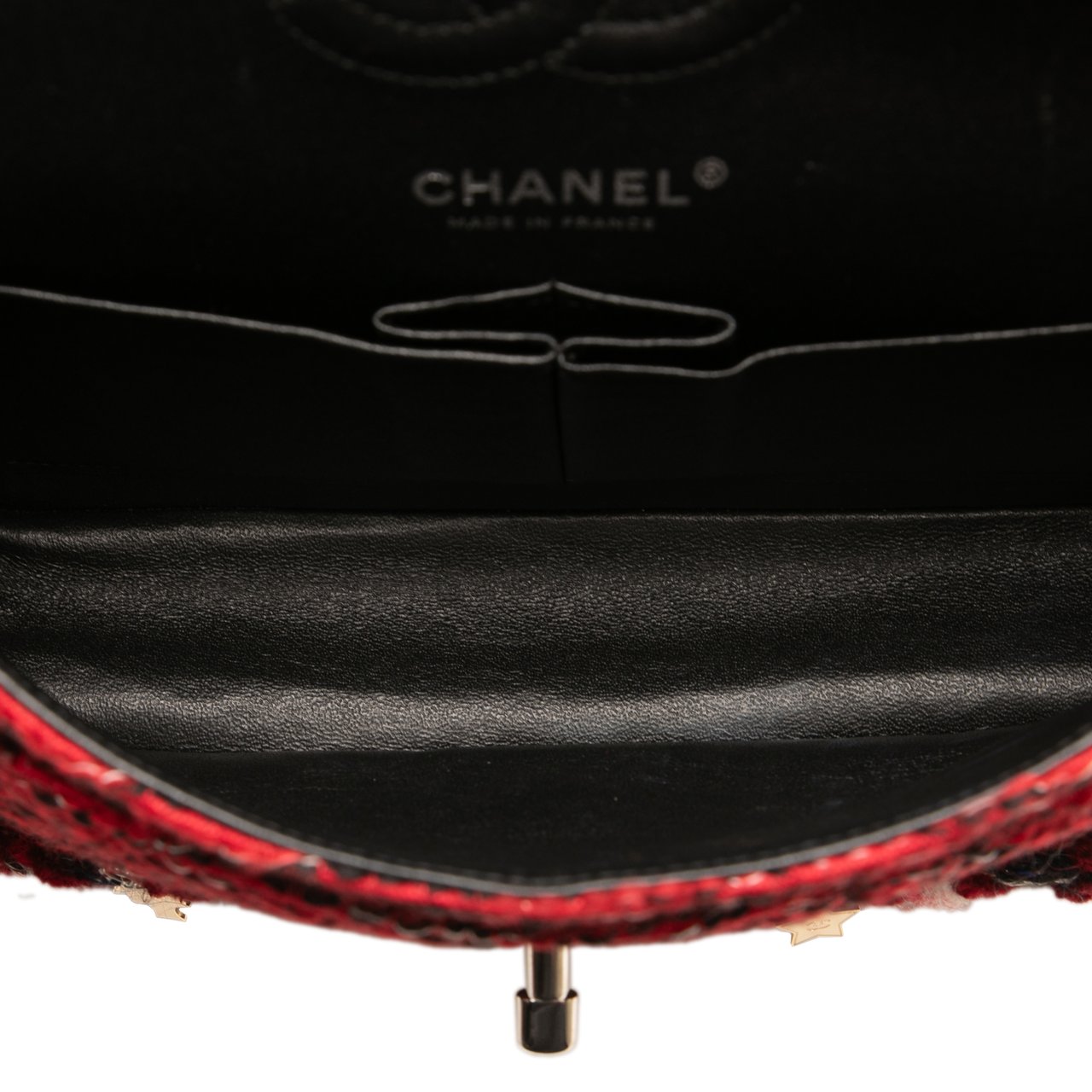 Chanel Small Classic Tweed Charm Double Flap Rood