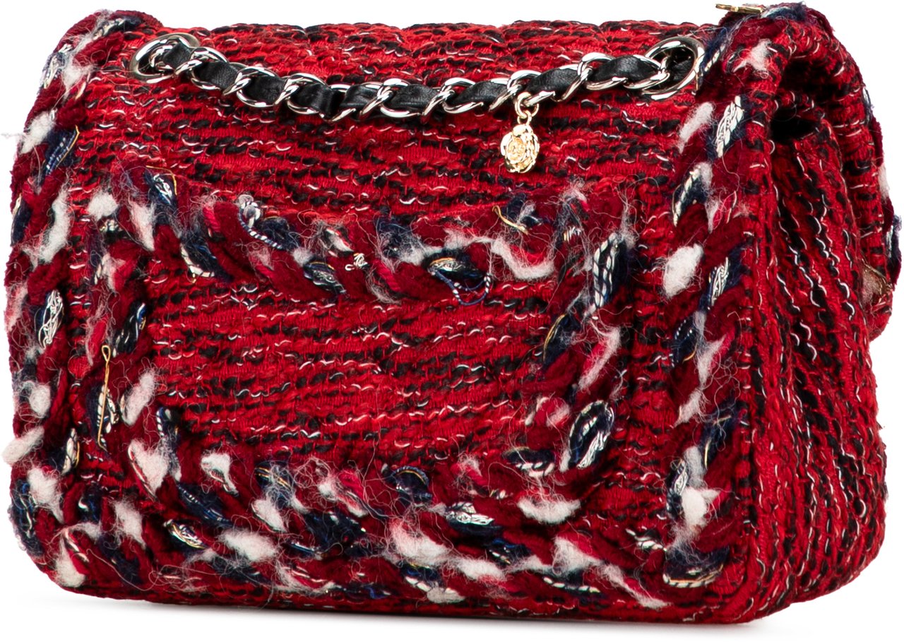 Chanel Small Classic Tweed Charm Double Flap Rood