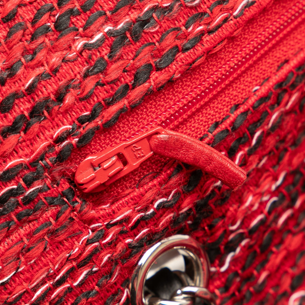 Chanel Small Classic Tweed Charm Double Flap Rood