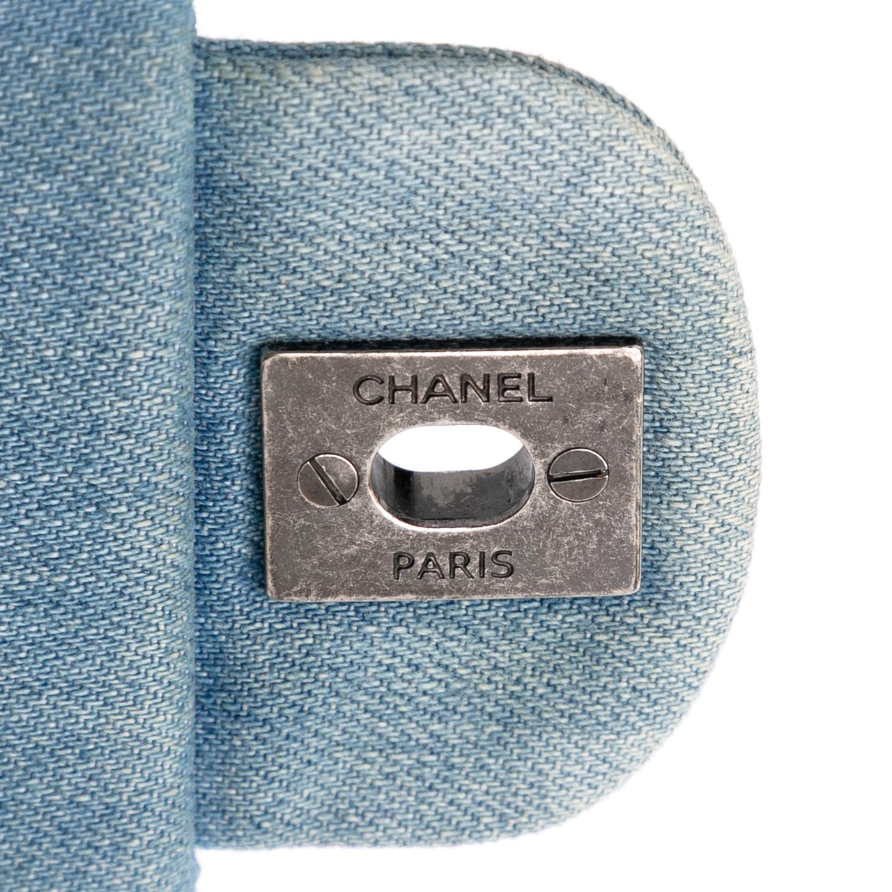 Chanel Medium Embroidered Denim Perfume Bottle Single Flap Blauw