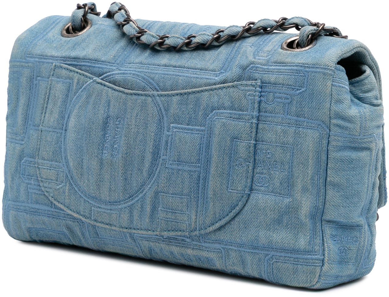 Chanel Medium Embroidered Denim Perfume Bottle Single Flap Blauw