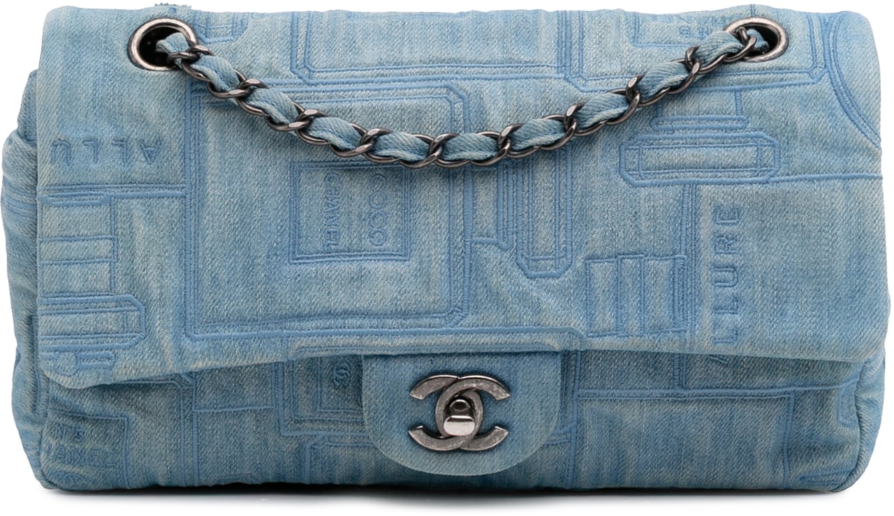 Chanel Medium Embroidered Denim Perfume Bottle Single Flap Blauw