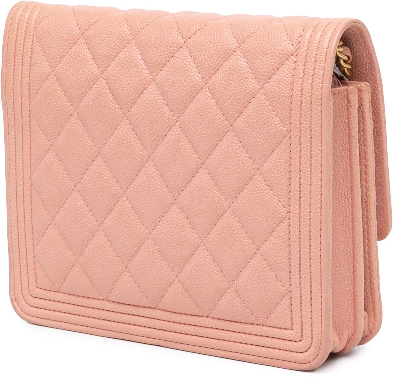 Chanel Quilted Caviar Square Boy Wallet On Chain Roze