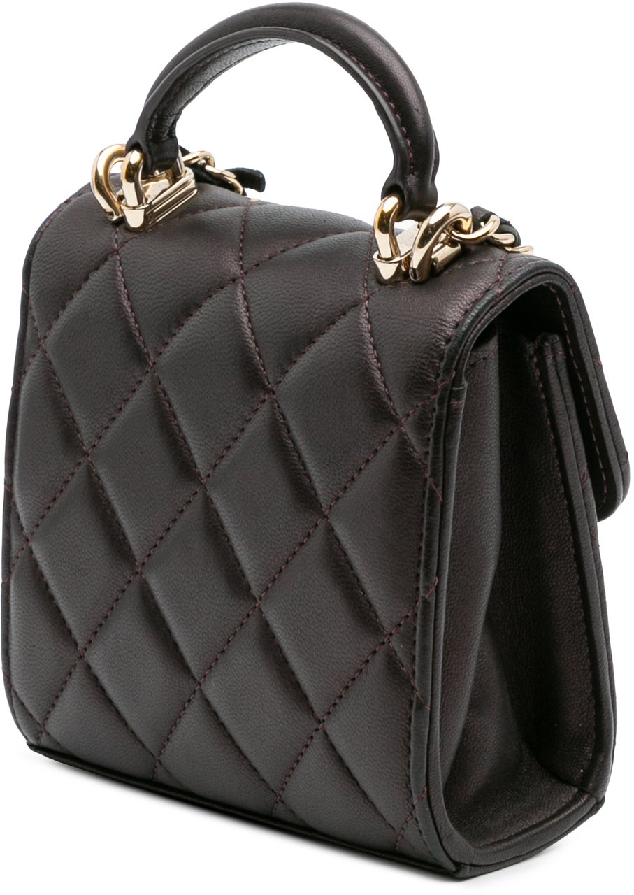 Chanel CC Quilted Iridescent Lambskin Top Handle Flap Clutch With Chain Rood