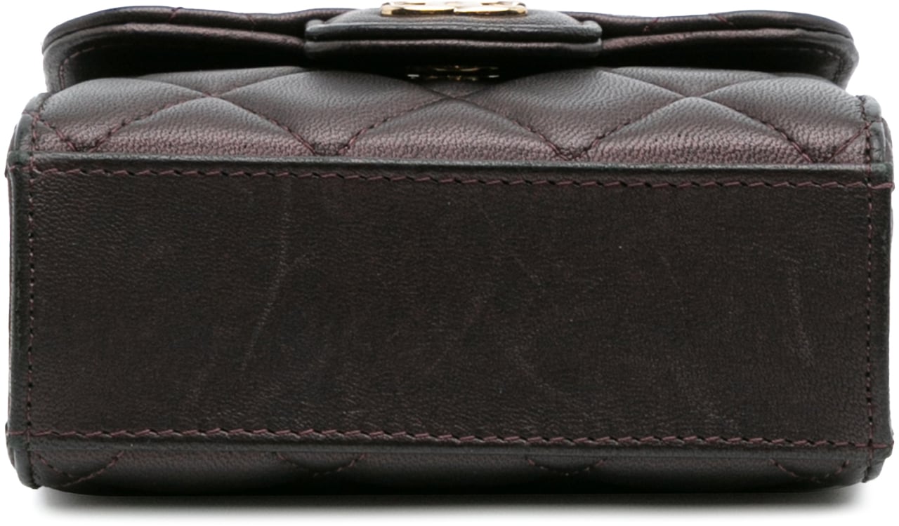 Chanel CC Quilted Iridescent Lambskin Top Handle Flap Clutch With Chain Rood
