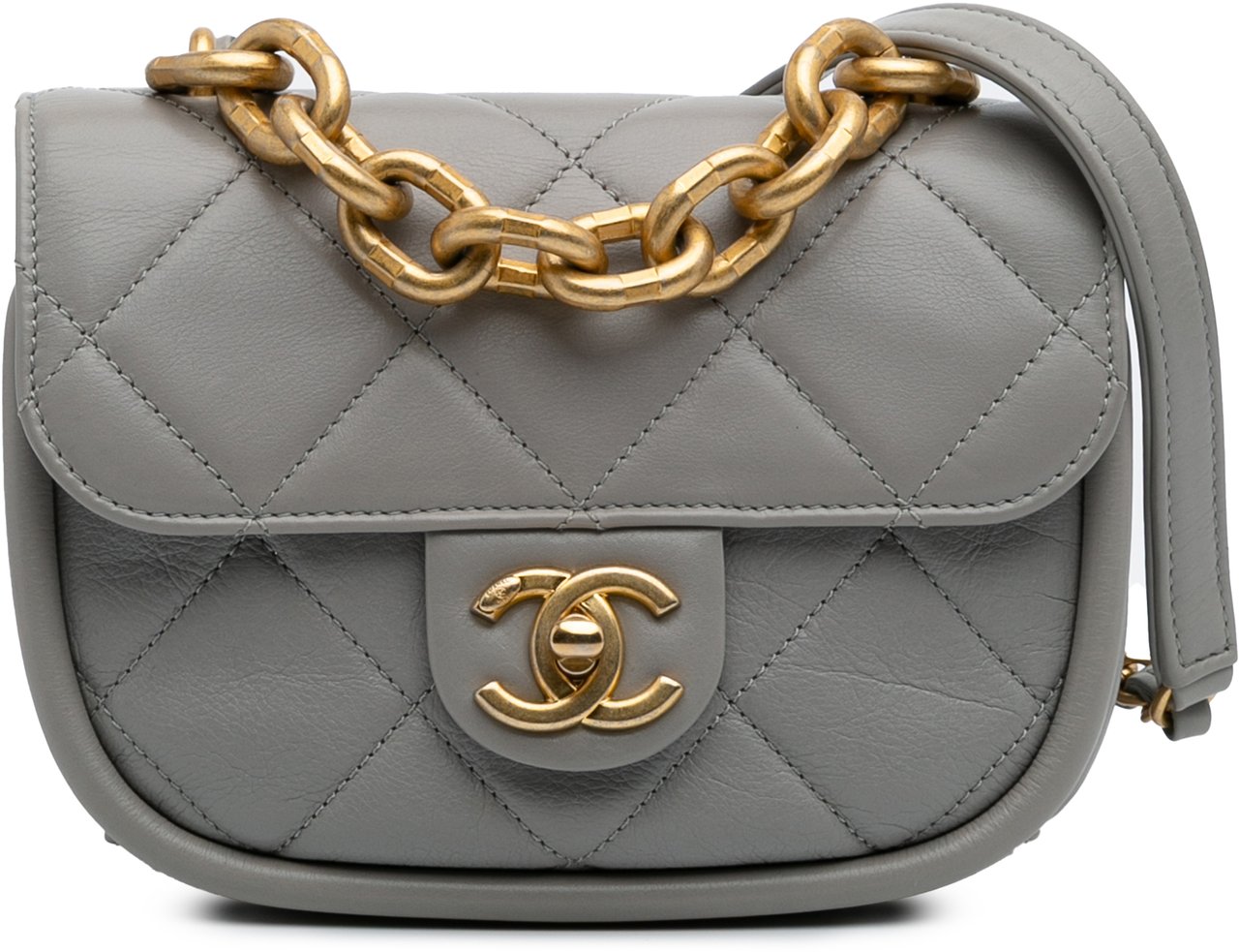 Chanel CC Quilted Lambskin Rounded Flap Grijs