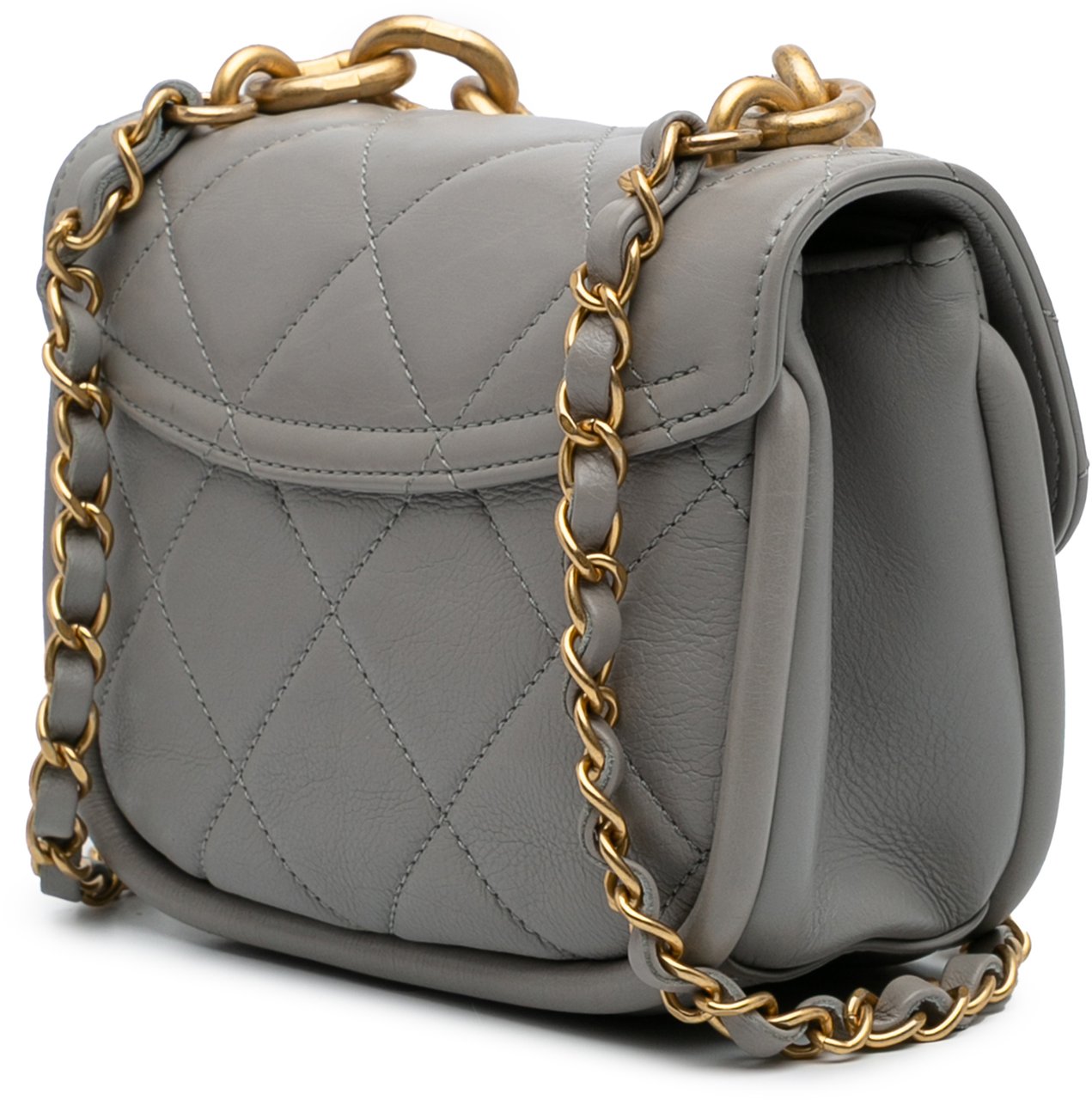 Chanel CC Quilted Lambskin Rounded Flap Grijs