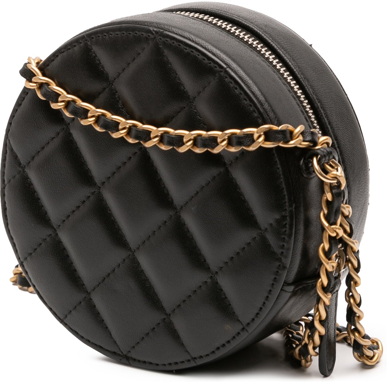 Chanel Quilted Lambskin Egyptian Amulet Charms Round Clutch with Chain Zwart