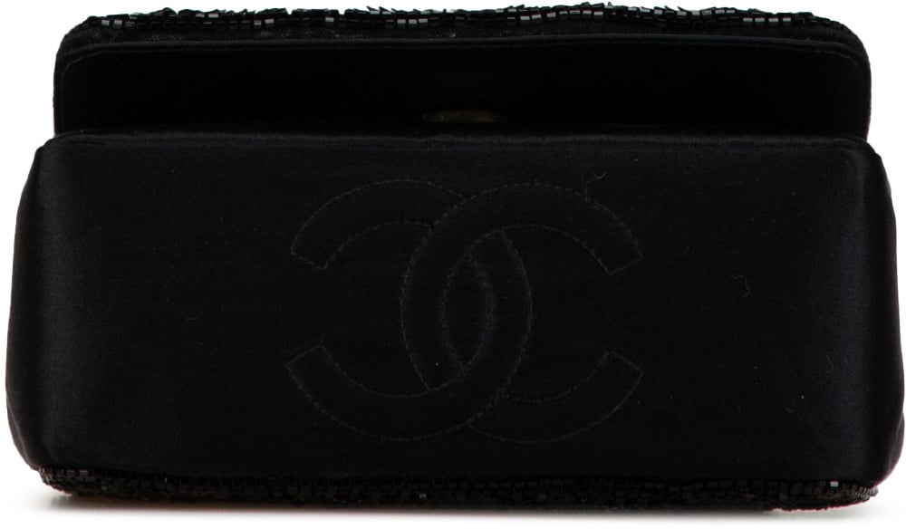 Chanel Satin Sequin Camellia Crossbody Zwart