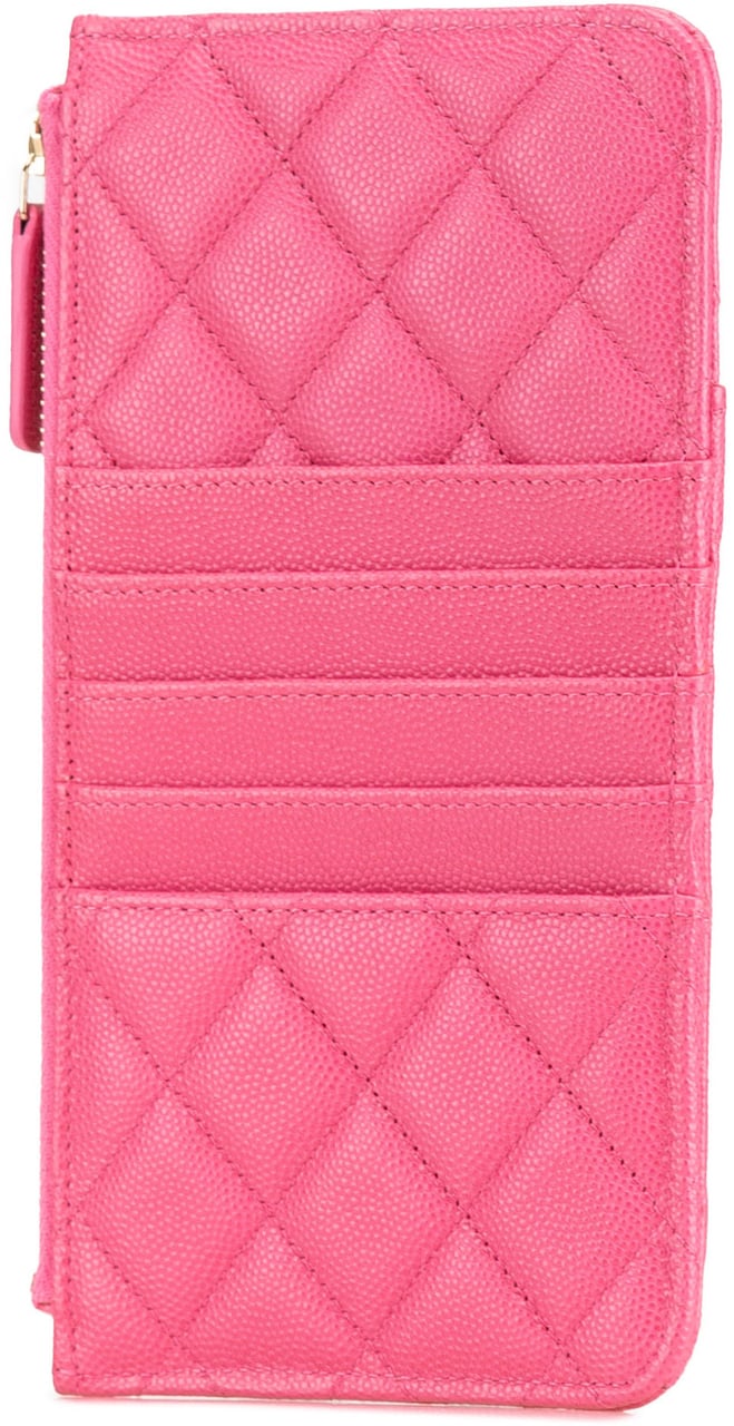 Chanel CC Quilted Caviar Flat Phone Case Wallet Pouch Roze