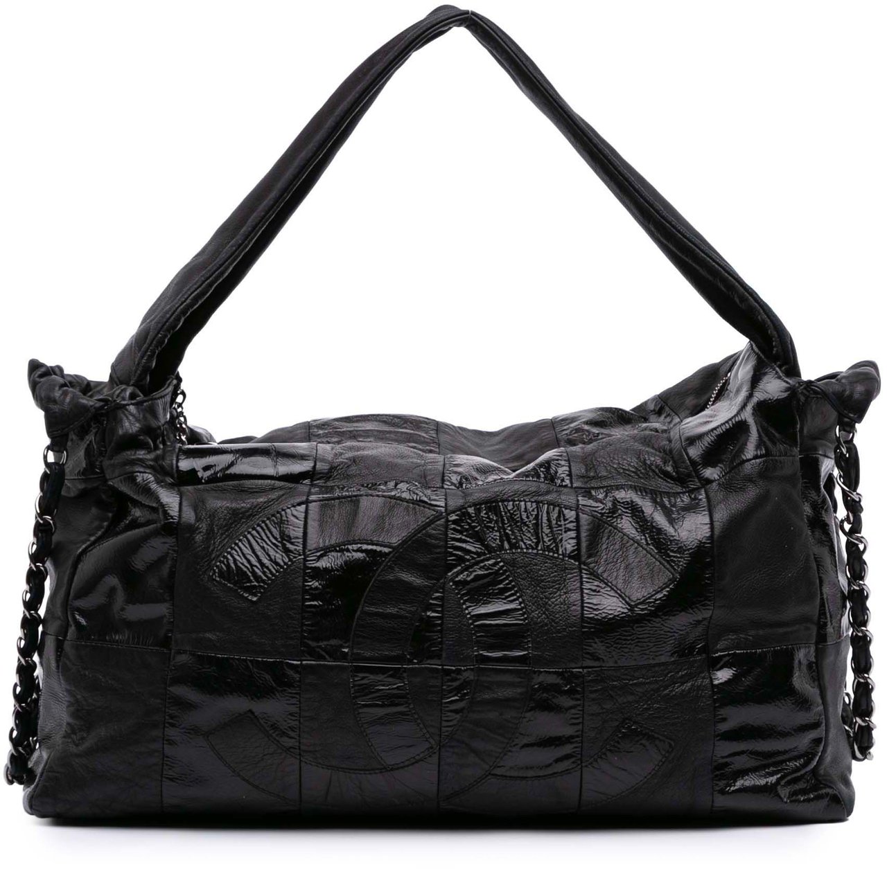 Chanel Lambskin and Patent Brooklyn Patchwork Hobo Bag Zwart