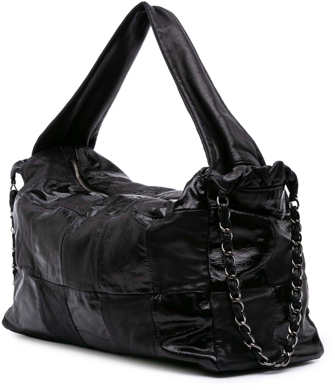 Chanel Lambskin and Patent Brooklyn Patchwork Hobo Bag Zwart