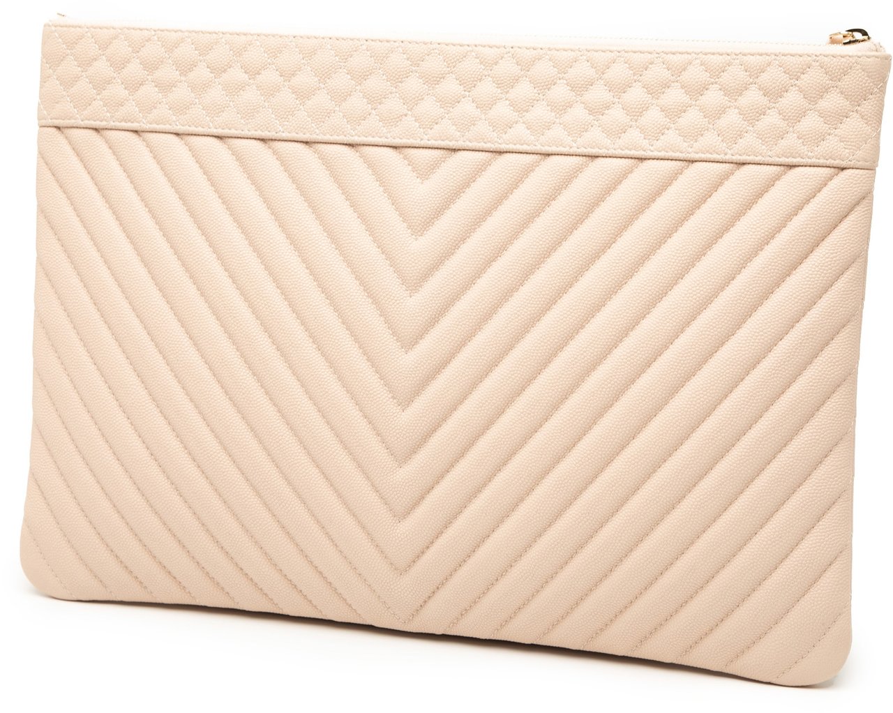 Chanel Large Quilted Caviar Chevron O Case Zip Pouch Bruin