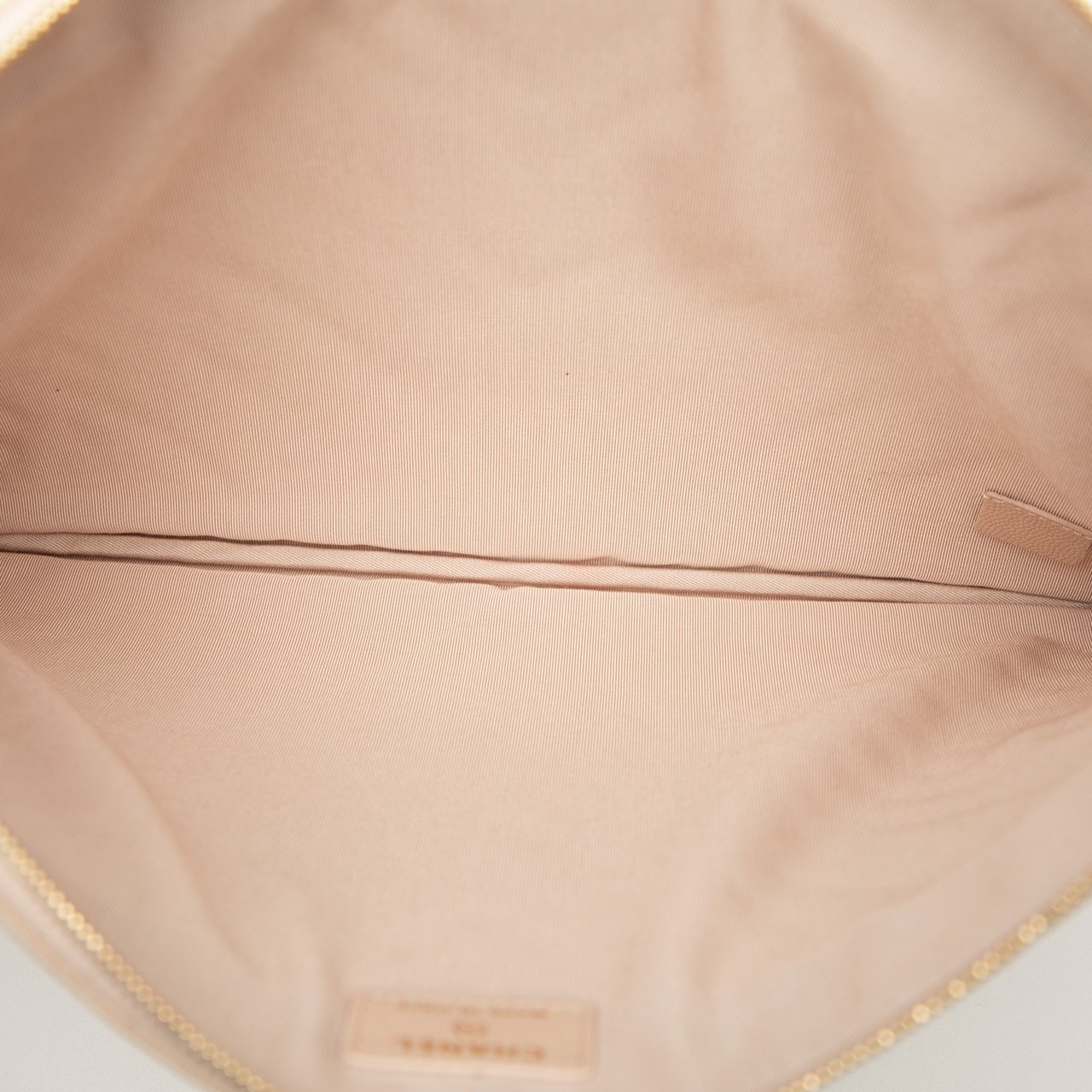 Chanel Large Quilted Caviar Chevron O Case Zip Pouch Bruin