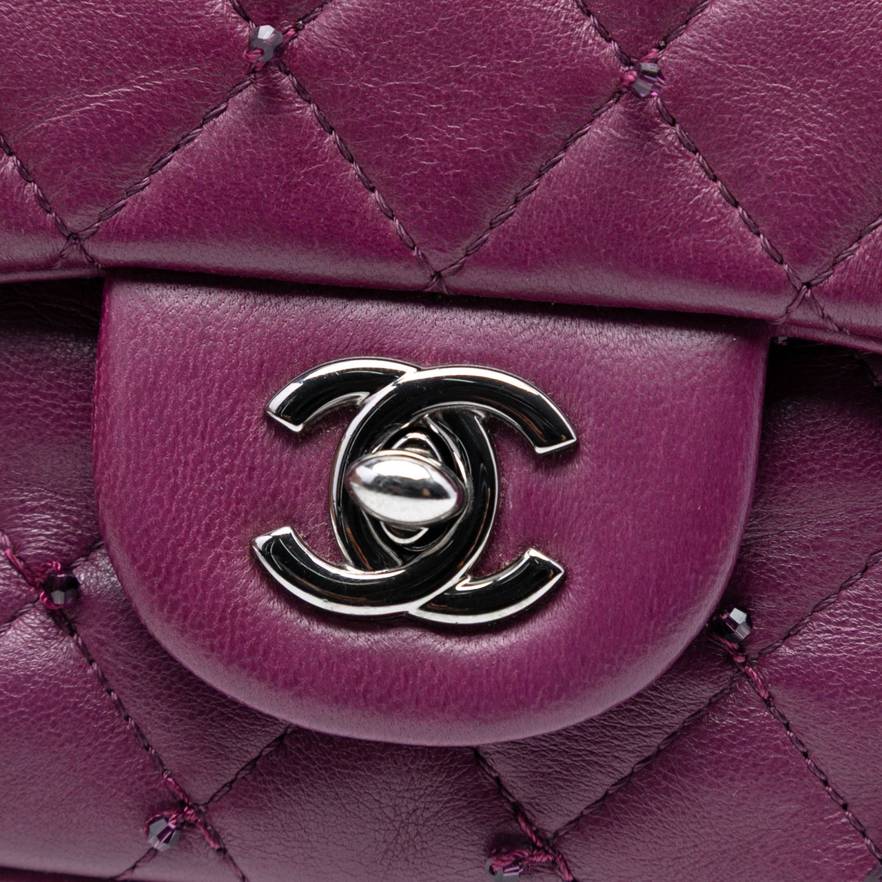 Chanel Extra Mini Rectangular Lambskin Beaded Single Flap Paars