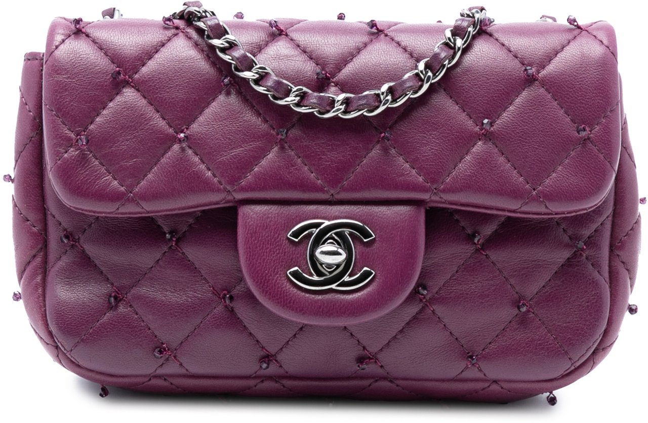 Chanel Extra Mini Rectangular Lambskin Beaded Single Flap Paars