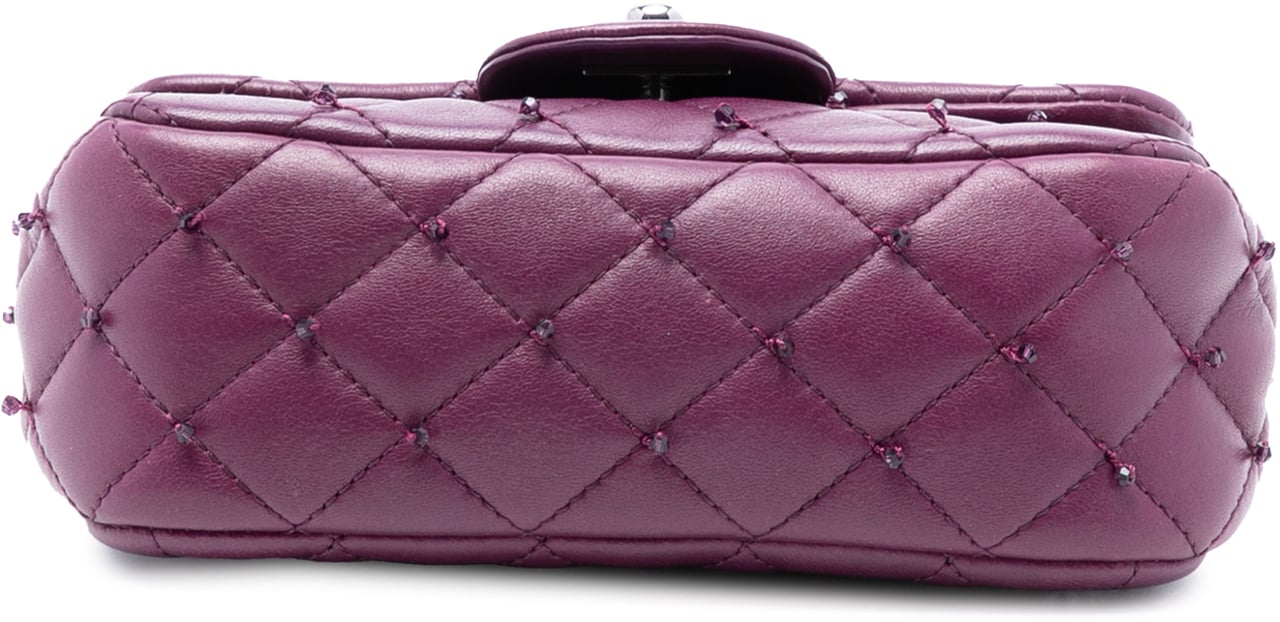 Chanel Extra Mini Rectangular Lambskin Beaded Single Flap Paars