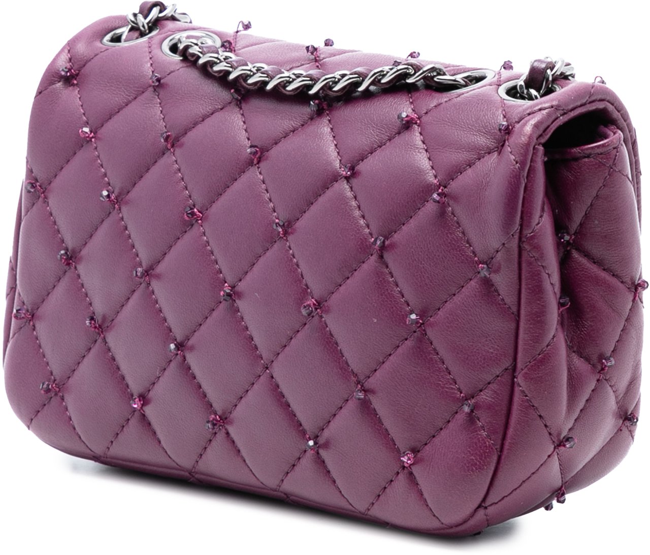 Chanel Extra Mini Rectangular Lambskin Beaded Single Flap Paars