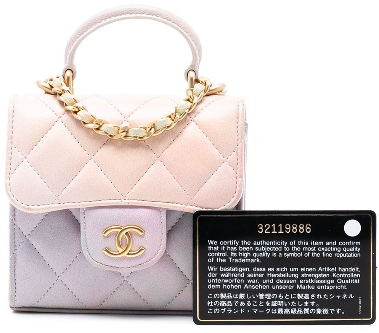 Chanel CC Quilted Lambskin Ombre Top Handle Flap Clutch With Chain Roze