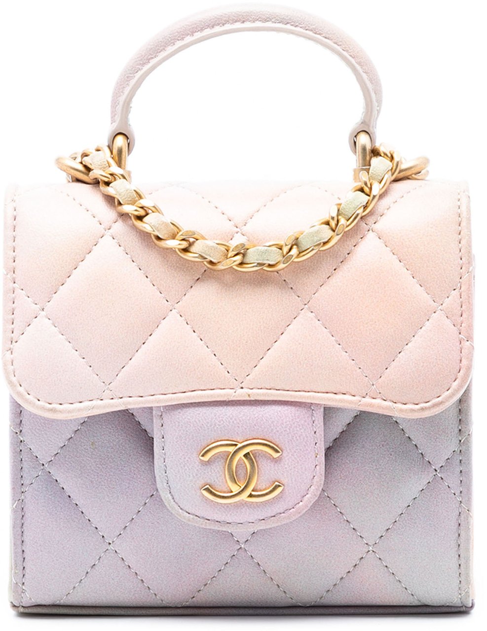 Chanel CC Quilted Lambskin Ombre Top Handle Flap Clutch With Chain Roze