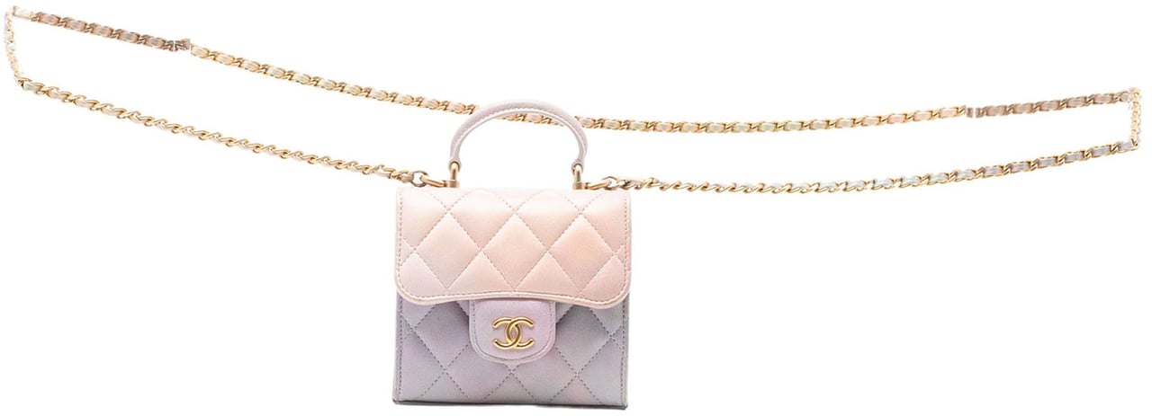 Chanel CC Quilted Lambskin Ombre Top Handle Flap Clutch With Chain Roze