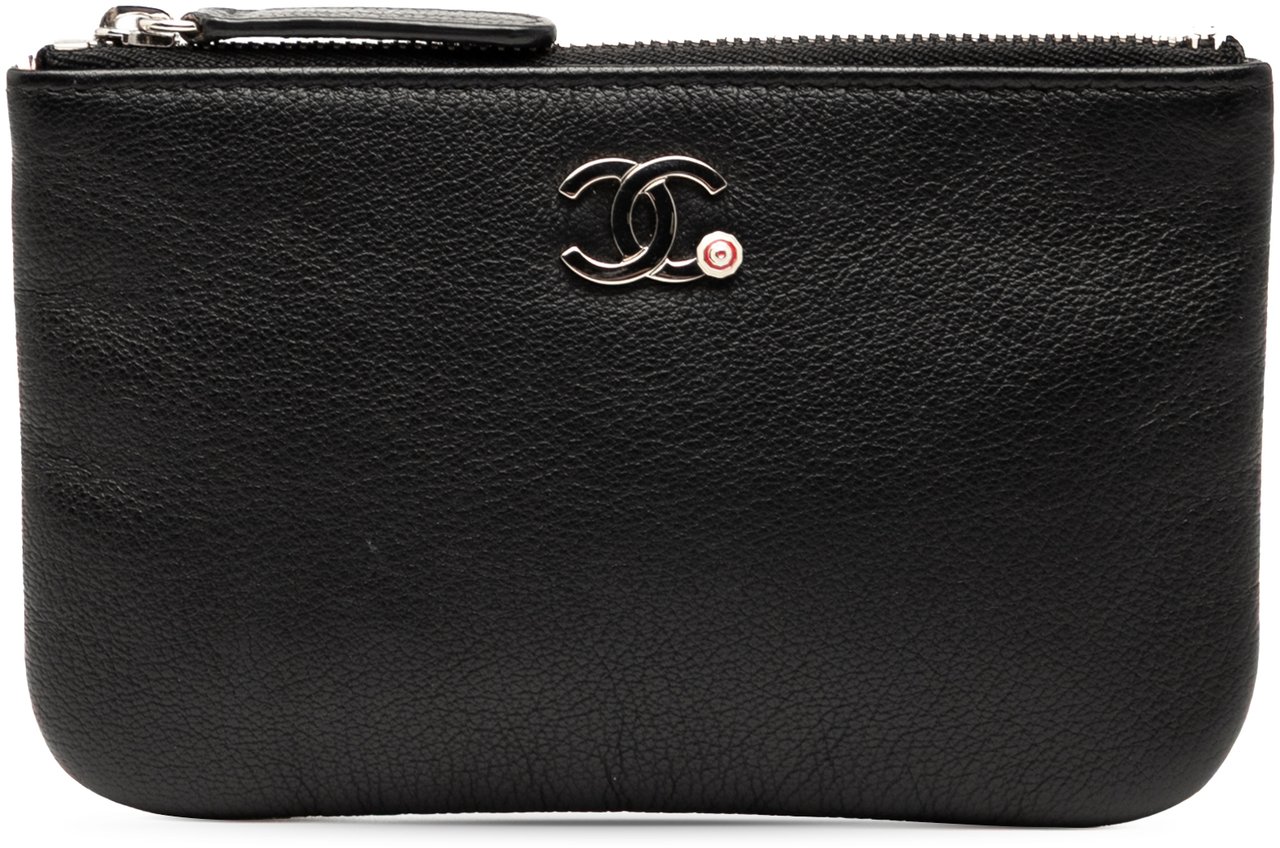 Chanel CC Grained Calfskin Zip Pouch Zwart