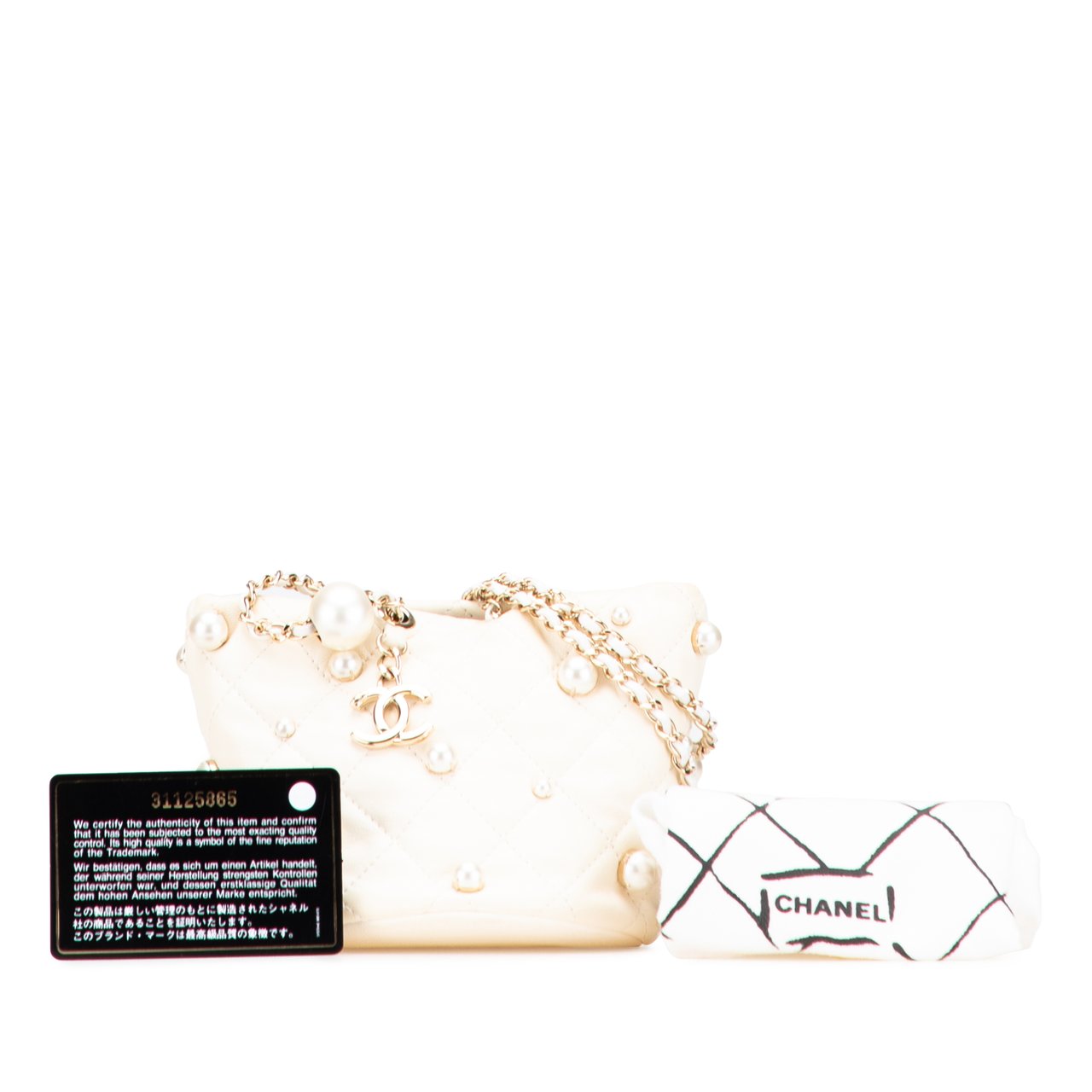 Chanel Mini Quilted Lambskin About Pearls Drawstring Bucket Bag Wit