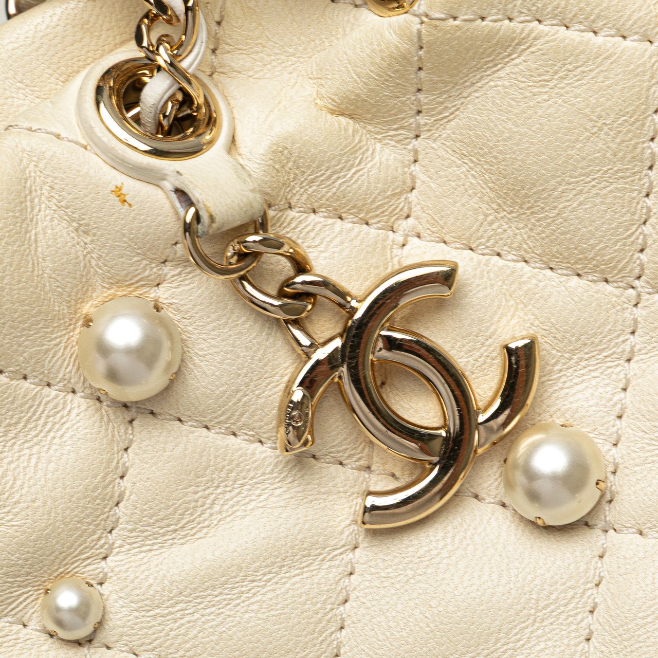 Chanel Mini Quilted Lambskin About Pearls Drawstring Bucket Bag Wit