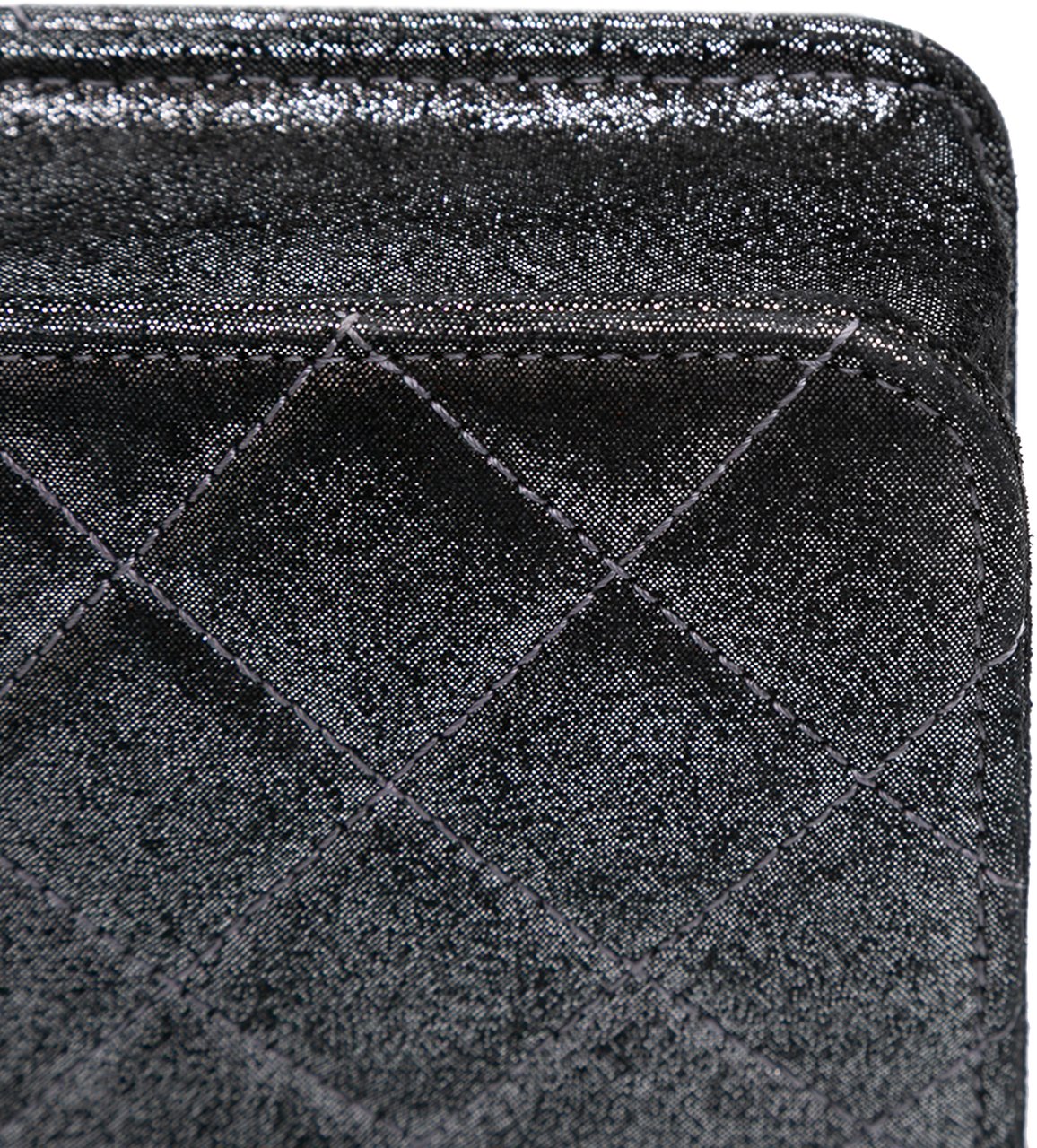 Chanel Quilted Iridescent Lambskin Tartan Button Wallet On Chain Zilver