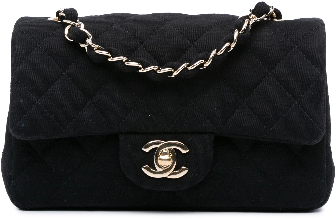 Chanel Mini Rectangular Classic Jersey Single Flap Zwart