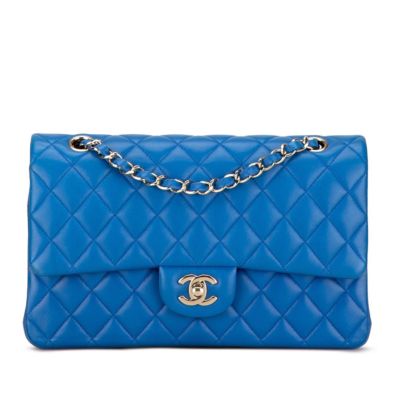 Chanel Medium Classic Lambskin Double Flap Blauw