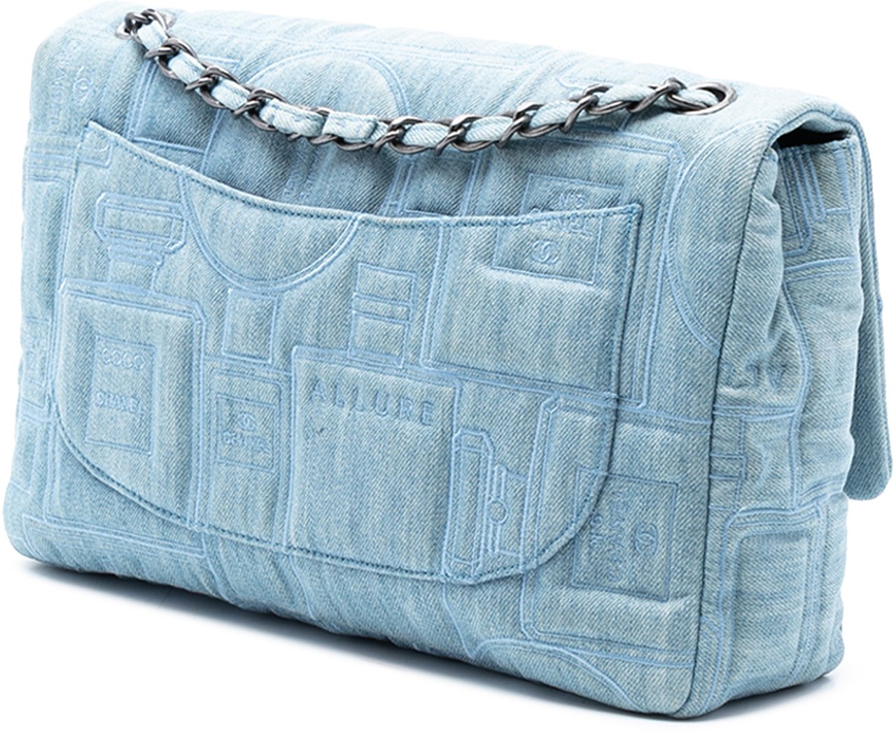 Chanel Medium Embroidered Denim Perfume Bottle Single Flap Blauw