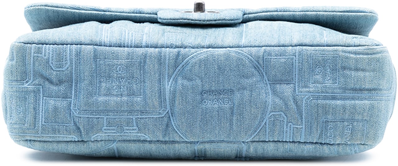 Chanel Medium Embroidered Denim Perfume Bottle Single Flap Blauw