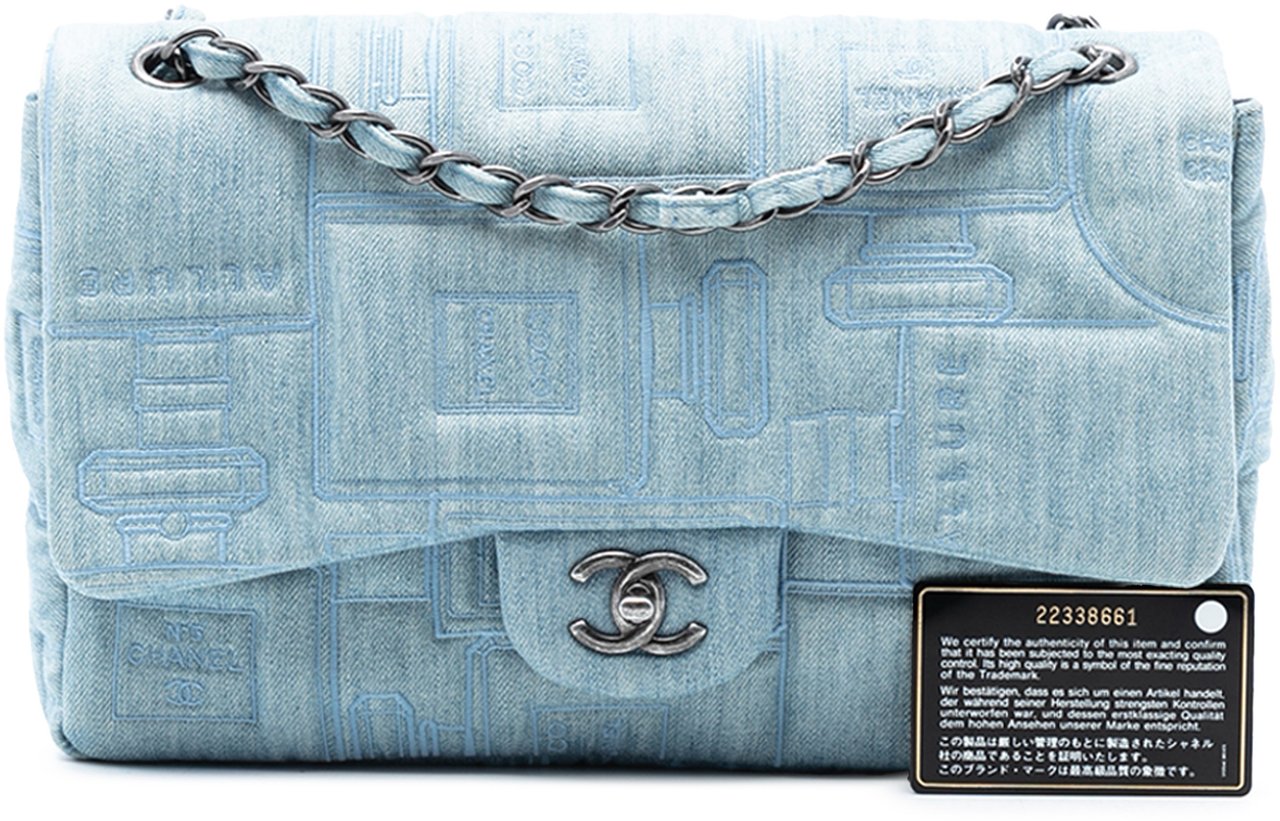 Chanel Medium Embroidered Denim Perfume Bottle Single Flap Blauw